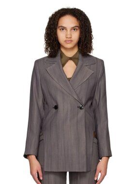 Ganni Gray Double-Breasted Blazer Jacket with side slits